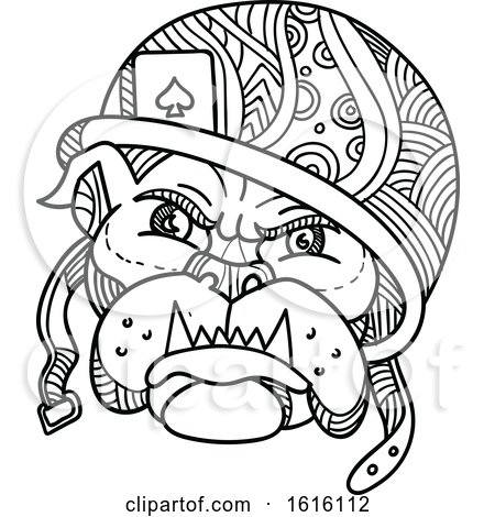 Clipart of a Mono Line Head of an American Soldier Bulldog - Royalty Free Vector Illustration by patrimonio