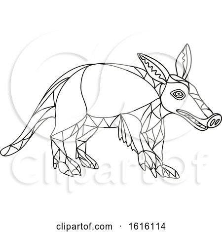 Clipart of a Black and White Mosaic Low Polygon Aardvark - Royalty Free Vector Illustration by patrimonio