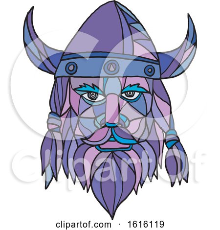 Clipart of a Mosaic Low Polygon Head of a Viking Norseman or Barbarian - Royalty Free Vector Illustration by patrimonio