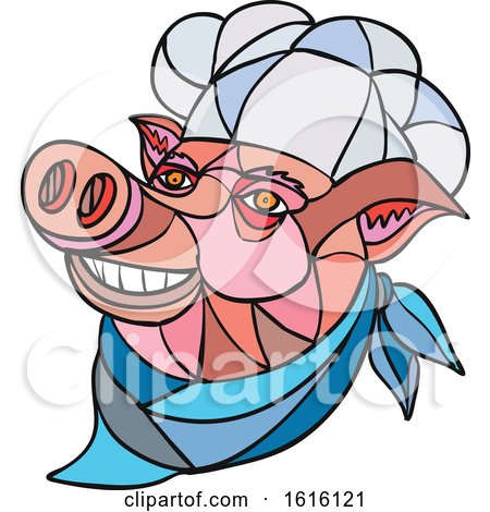 Clipart of a Mosaic Low Polygon Head of a a Pig Chef - Royalty Free Vector Illustration by patrimonio