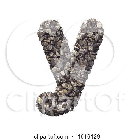 Gravel Letter Y - Lowercase 3d Crushed Rock Font - Nature, Envir, on a white background by chrisroll