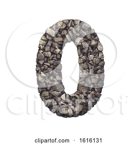 Gravel Number 0 - 3d Crushed Rock Digit - Nature, Environment,, on a white background by chrisroll