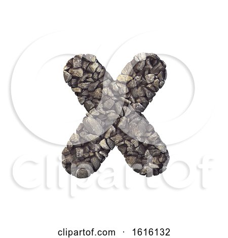 Gravel Letter X - Small 3d Crushed Rock Font - Nature, Environme, on a white background by chrisroll