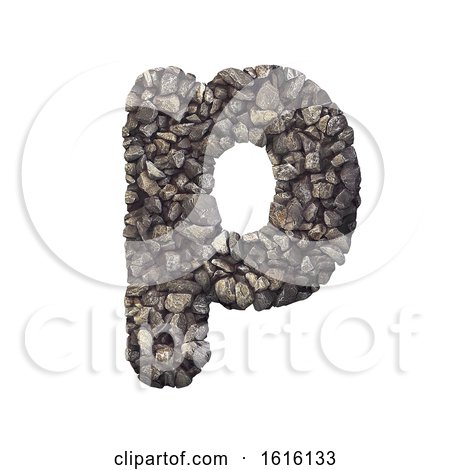 Gravel Letter P - Lowercase 3d Crushed Rock Font - Nature, Envir, on a white background by chrisroll