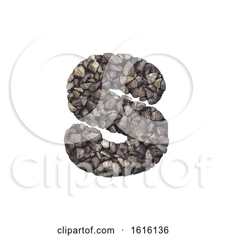 Gravel Letter S - Lowercase 3d Crushed Rock Font - Nature, Envir, on a white background by chrisroll