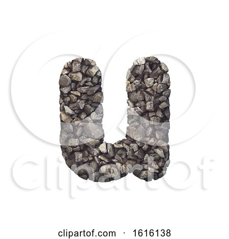 Gravel Letter U - Small 3d Crushed Rock Font - Nature, Environme, on a white background by chrisroll