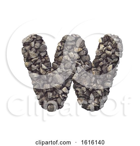 Gravel Letter W - Lower-case 3d Crushed Rock Font - Nature, Envi, on a white background by chrisroll