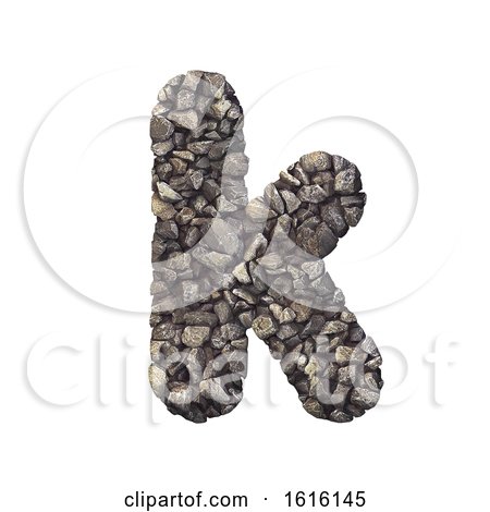 Gravel Letter K - Lower-case 3d Crushed Rock Font - Nature, Envi, on a white background by chrisroll