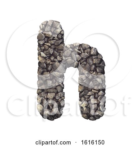 Gravel Letter H - Lower-case 3d Crushed Rock Font - Nature, Envi, on a white background by chrisroll