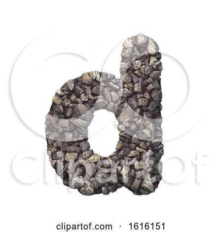 Gravel Letter D - Lowercase 3d Crushed Rock Font - Nature, Envir, on a white background by chrisroll