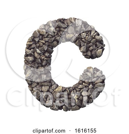 Gravel Letter C - Capital 3d Crushed Rock Font - Nature, Environ, on a white background by chrisroll