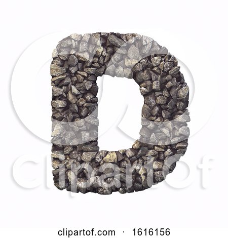Gravel Letter D - Capital 3d Crushed Rock Font - Nature, Environ, on a white background by chrisroll