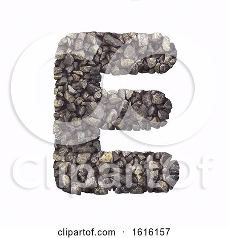 Gravel Letter E - Capital 3d Crushed Rock Font - Nature, Environ, on a white background by chrisroll