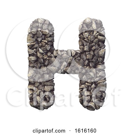 Gravel Letter H - Upper-case 3d Crushed Rock Font - Nature, Envi, on a white background by chrisroll