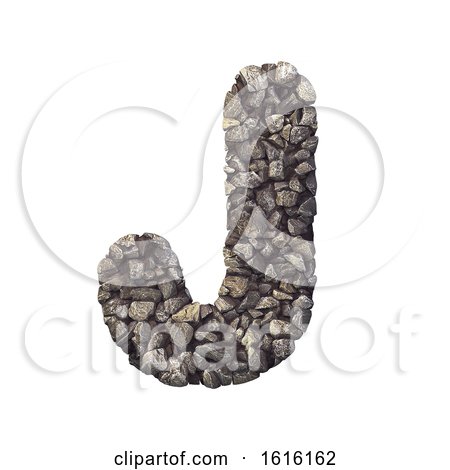 Gravel Letter J - Uppercase 3d Crushed Rock Font - Nature, Envir, on a white background by chrisroll