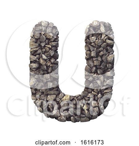 Gravel Letter U - Capital 3d Crushed Rock Font - Nature, Environ, on a white background by chrisroll