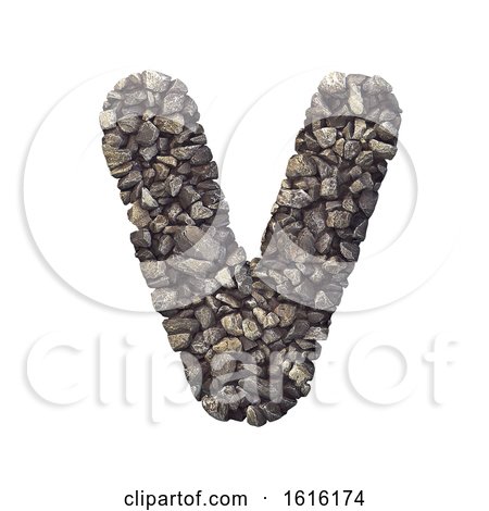 Gravel Letter V - Capital 3d Crushed Rock Font - Nature, Environ, on a white background by chrisroll