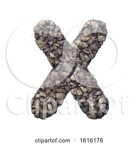 Gravel Letter X - Upper-case 3d Crushed Rock Font - Nature, Envi, on a white background by chrisroll
