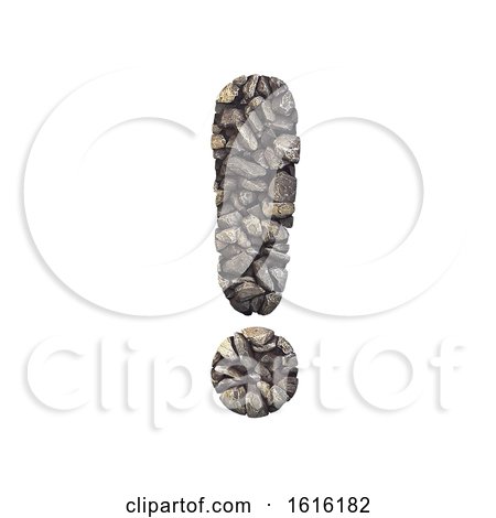 Gravel Exclamation Point - 3d Crushed Rock Symbol - Nature, Envi, on a white background by chrisroll