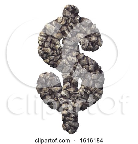 Gravel Currency Sign Dollar - 3d Crushed Rock Symbol - Nature, Environment, Building Materials or Real Estate Concept, on a white background by chrisroll