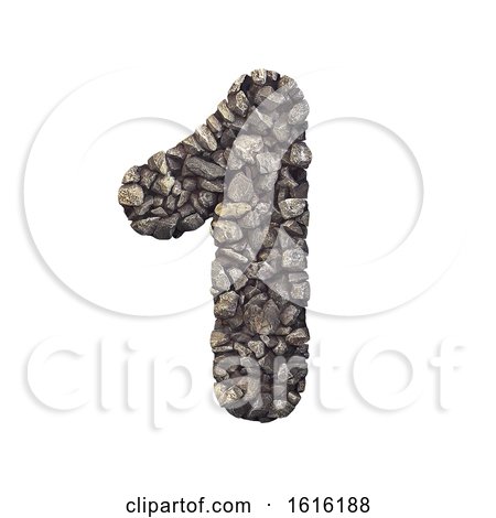 Gravel Number 1 - 3d Crushed Rock Digit - Nature, Environment,, on a white background by chrisroll