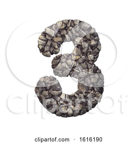 Gravel Number 3 - 3d Crushed Rock Digit - Nature, Environment,, on a white background by chrisroll