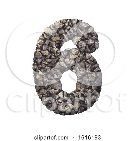 Gravel Number 6 - 3d Crushed Rock Digit - Nature, Environment,, on a white background by chrisroll