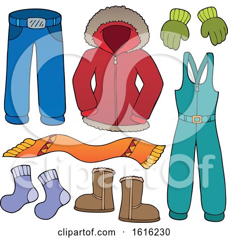 Clipart of Winter Clothes and Accessories - Royalty Free Vector Illustration by visekart