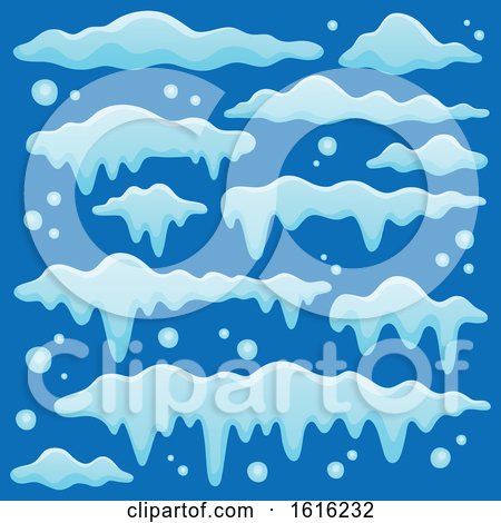 Clipart of Snow Design Elements on Blue - Royalty Free Vector Illustration by visekart