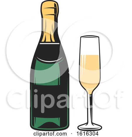 Clipart of a Bottle and Glass of Champagne - Royalty Free Vector Illustration by Vector Tradition SM