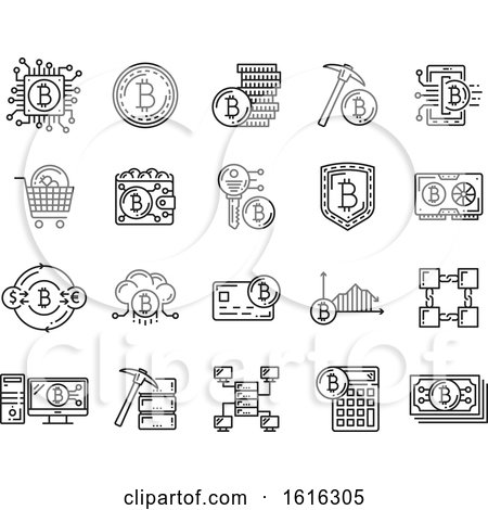Clipart of Black and White Bitcoin Icons - Royalty Free Vector Illustration by Vector Tradition SM
