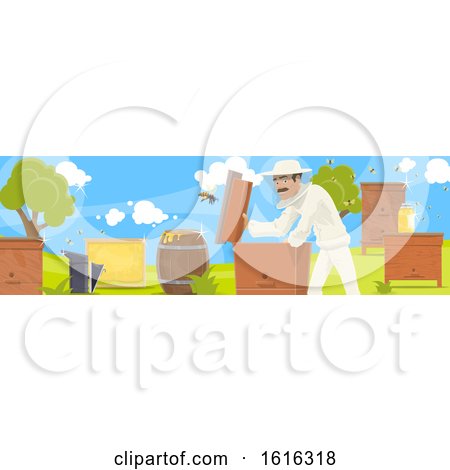 Clipart of a Beekeeper Banner - Royalty Free Vector Illustration by Vector Tradition SM