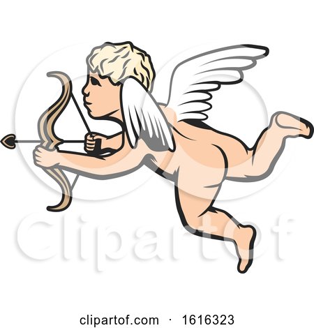 Clipart of a Flying Nude Cupid - Royalty Free Vector Illustration by Vector Tradition SM