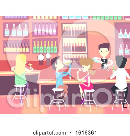 People Drink Pub Scene Illustration by BNP Design Studio