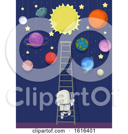 Kid Astronaut Ladder Space Planet Illustration by BNP Design Studio