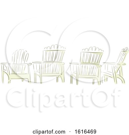 Clipart of Four Adirondack Chairs in Watercolor Style - Royalty Free Vector Illustration by BNP Design Studio