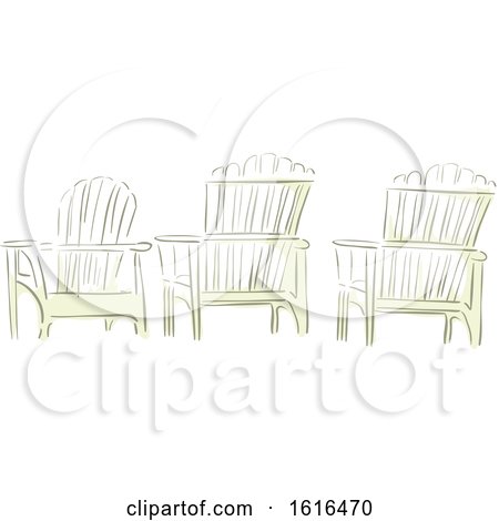 Clipart of Three Adirondack Chairs in Watercolor Style - Royalty Free Vector Illustration by BNP Design Studio