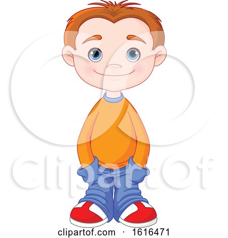 Clipart of a Blue Eyed Casual Boy in an Orange Sweater - Royalty Free Vector Illustration by Pushkin