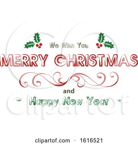 Clipart of a Merry Christmas and Happy New Year Greeting - Royalty Free Vector Illustration by dero