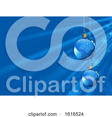 Clipart of a Blue Christmas Background with Baubles and Snowflakes - Royalty Free Vector Illustration by dero