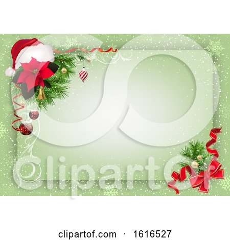 Clipart of a Green Christmas Background Border - Royalty Free Vector Illustration by dero