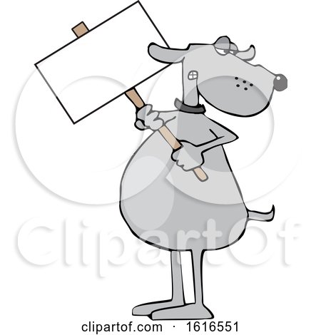 Clipart of a Cartoon Dog Holding a Blank Sign - Royalty Free Vector Illustration by djart