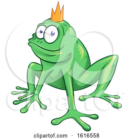 Clipart of a Green Frog Prince Wearing a Crown - Royalty Free Vector Illustration by Domenico Condello