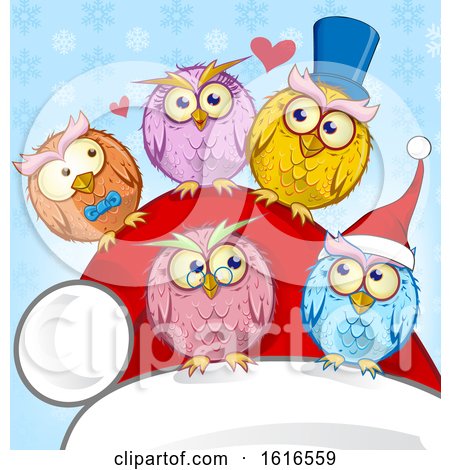 Clipart of a Santa Hat and Christmas Owls - Royalty Free Vector Illustration by Domenico Condello