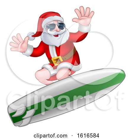 Christmas Santa Claus Surfing and Wearing Sunglasses by AtStockIllustration