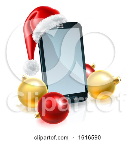 3d Smart Cell Phone with a Santa Hat and Christmas Baubles by AtStockIllustration
