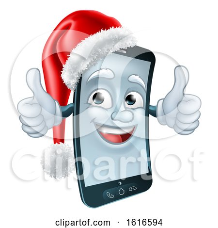3d Smart Cell Phone Character Wearing a Santa Hat and Holding Two Thumbs up by AtStockIllustration