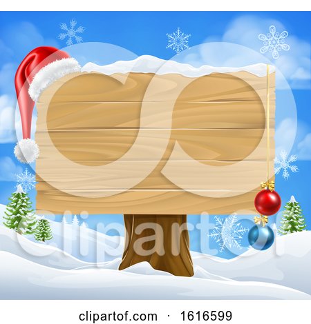 Blank Christmas Sign with a Santa Hat in the Snow by AtStockIllustration