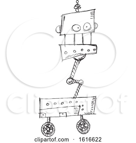 Clipart of a Black and White Sketched Robot - Royalty Free Vector Illustration by yayayoyo