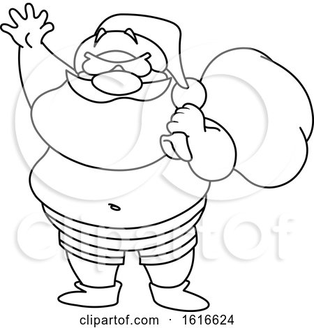 Clipart of a Black and White Santa on a Beach - Royalty Free Vector Illustration by yayayoyo